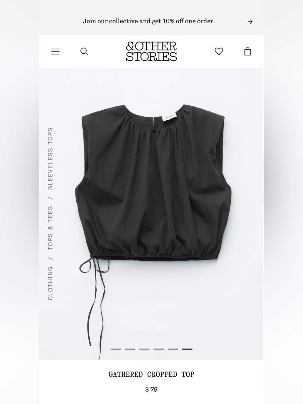 & Other Stories Gathered Cropped Top - Black NWT
